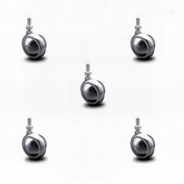 2 Inch Bright Chrome Metal Ball Caster - 3/8 Inch Threaded Stem - SCC, 5PK